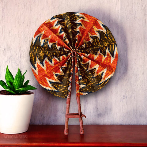 African Hand fan - Ankara print Hand fan - Fifi - Orange