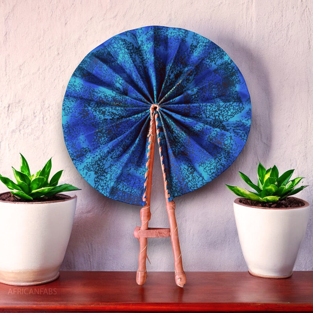 African Hand fan - Ankara print Hand fan - Yoofi - Blue