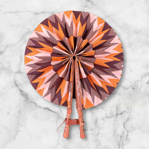 African Hand fan - Ankara print Hand fan - Wednesday - Orange