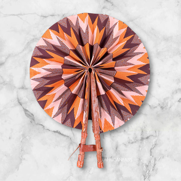 African Hand fan - Ankara print Hand fan - Wednesday - Orange