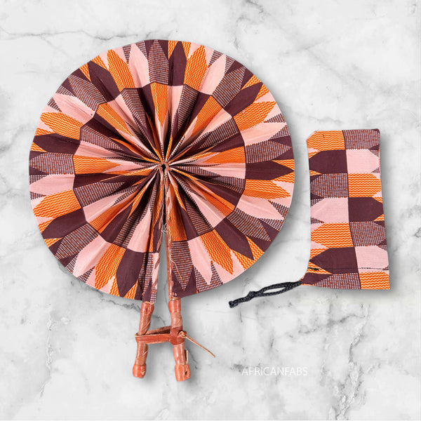 African Hand fan - Ankara print Hand fan - Wednesday - Orange
