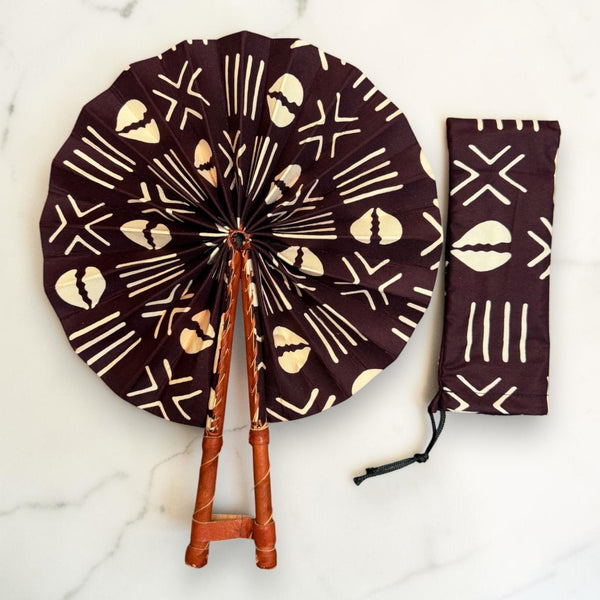 African Hand fan - Ankara print Hand fan - Brown Cream Baah