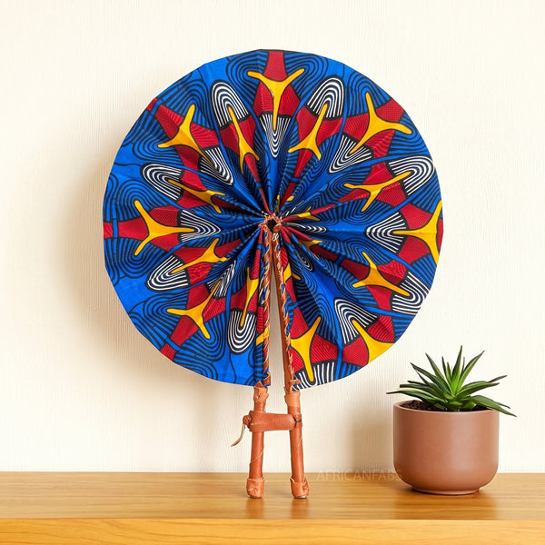 African Hand fan - Ankara print Hand fan - Blue Red Olamide