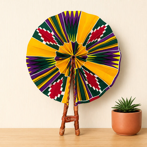 African Hand fan - Ankara print Hand fan - Yellow Green Tetteh