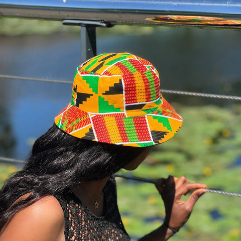 Bucket Hat / Fisherman Hat With African Print Mustard Samakaka