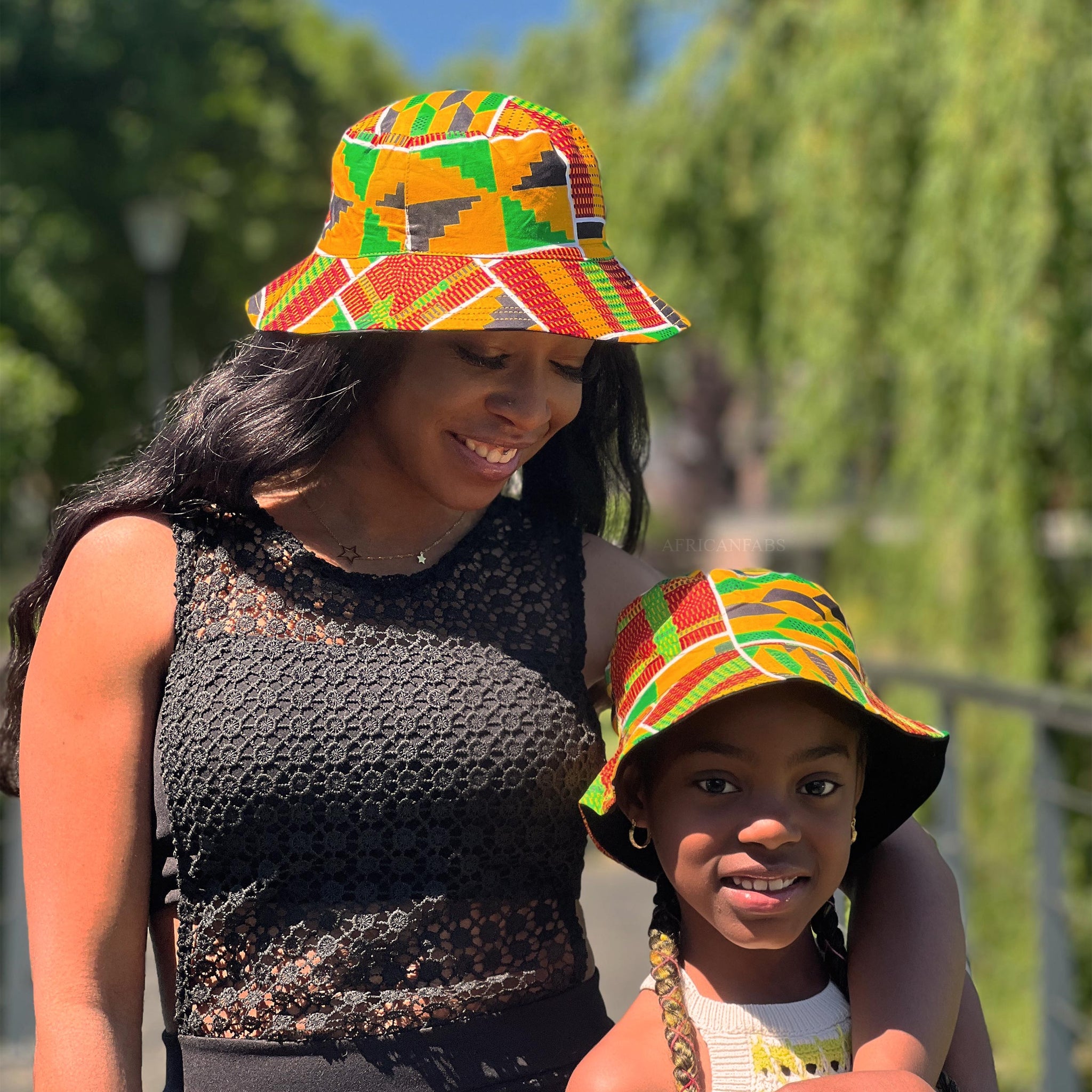 K-K Vogues African Print Bucket Hat – Wax Style – Fedora Hat in Yellow and Navy Ayaba” Bucket Hat in Ankara African Patch Print - Chimzi main image 2