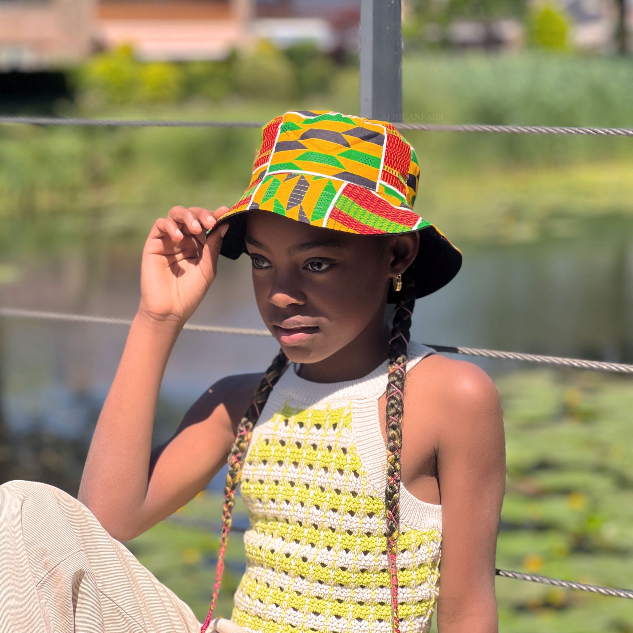 Bucket hat Fisherman hat with African print Yellow kente