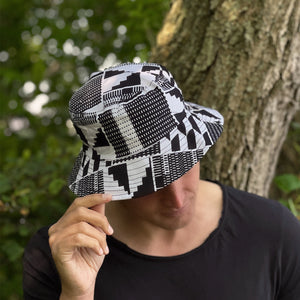 Bucket hat / Fisherman hat with African print - Black / white kente - Kids & Adults sizes (Unisex)