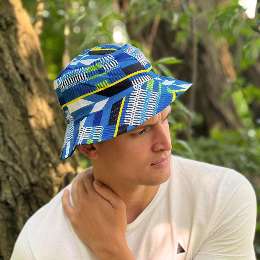 Bucket hat / Fisherman hat with African print - Blue Kente - Kids & Adults  sizes (Unisex)