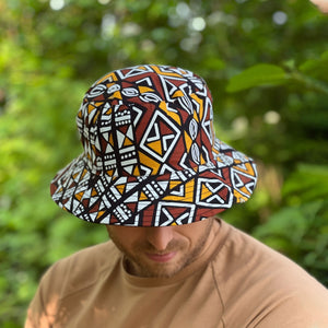 Bucket hat / Fisherman hat with African print - Mustard Bogolan