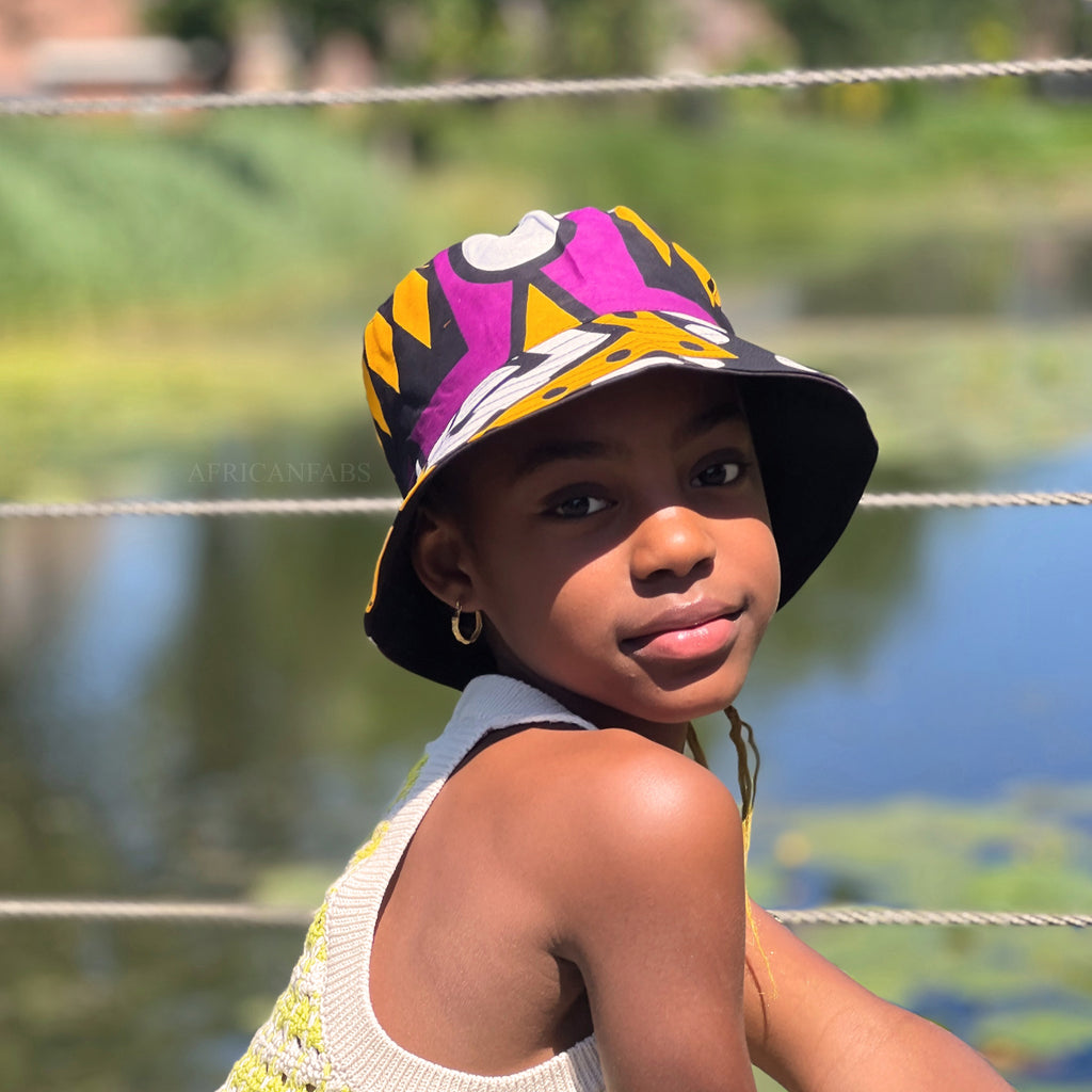 Bucket hat / Fisherman hat with African print - Purple Samakaka - Kids –  AfricanFabs