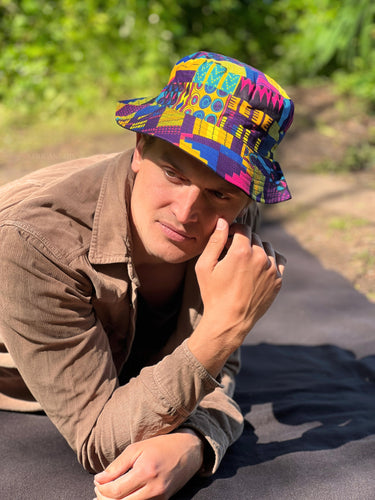 Bucket hat / Fisherman hat with African print - Multi color Kente purple - Kids & Adults sizes (Unisex)