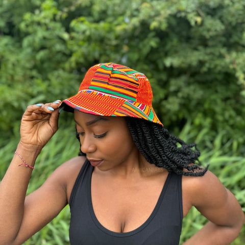 Bucket hat / Fisherman hat with African print - Kente red - Kids & Adults sizes (Unisex)