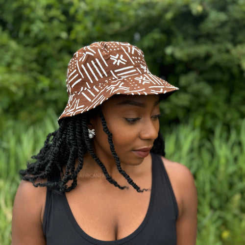 Bucket hat / Fisherman hat with African print - Brown Bogolan - Kids & Adults sizes (Unisex)