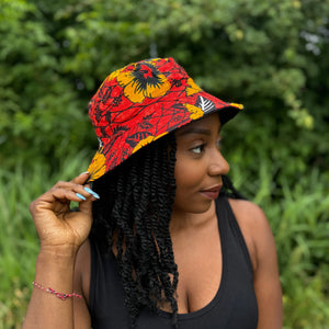 Bucket hat / Fisherman hat with African print - Red Flowers - Kids & Adults sizes (Unisex)