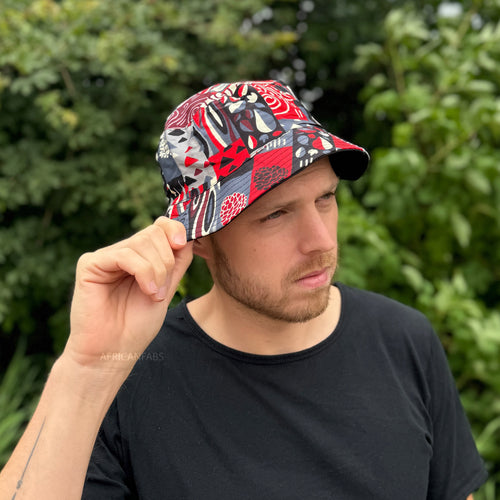 Bucket hat / Fisherman hat with African print - Red shapes - Kids & Adults sizes (Unisex)