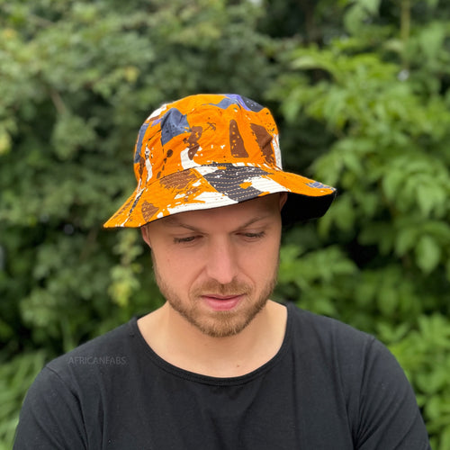 Bucket hat / Fisherman hat with African print - Orange shapes - Kids & Adults sizes (Unisex)