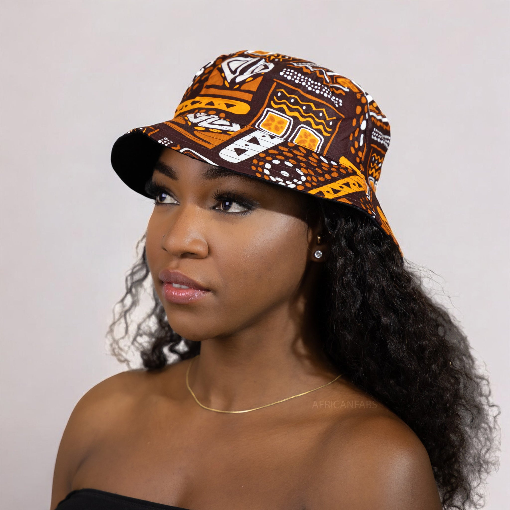 Bucket hat / Fisherman hat with African print -Brown Patterns Bogolan - Kids & Adults sizes (Unisex)