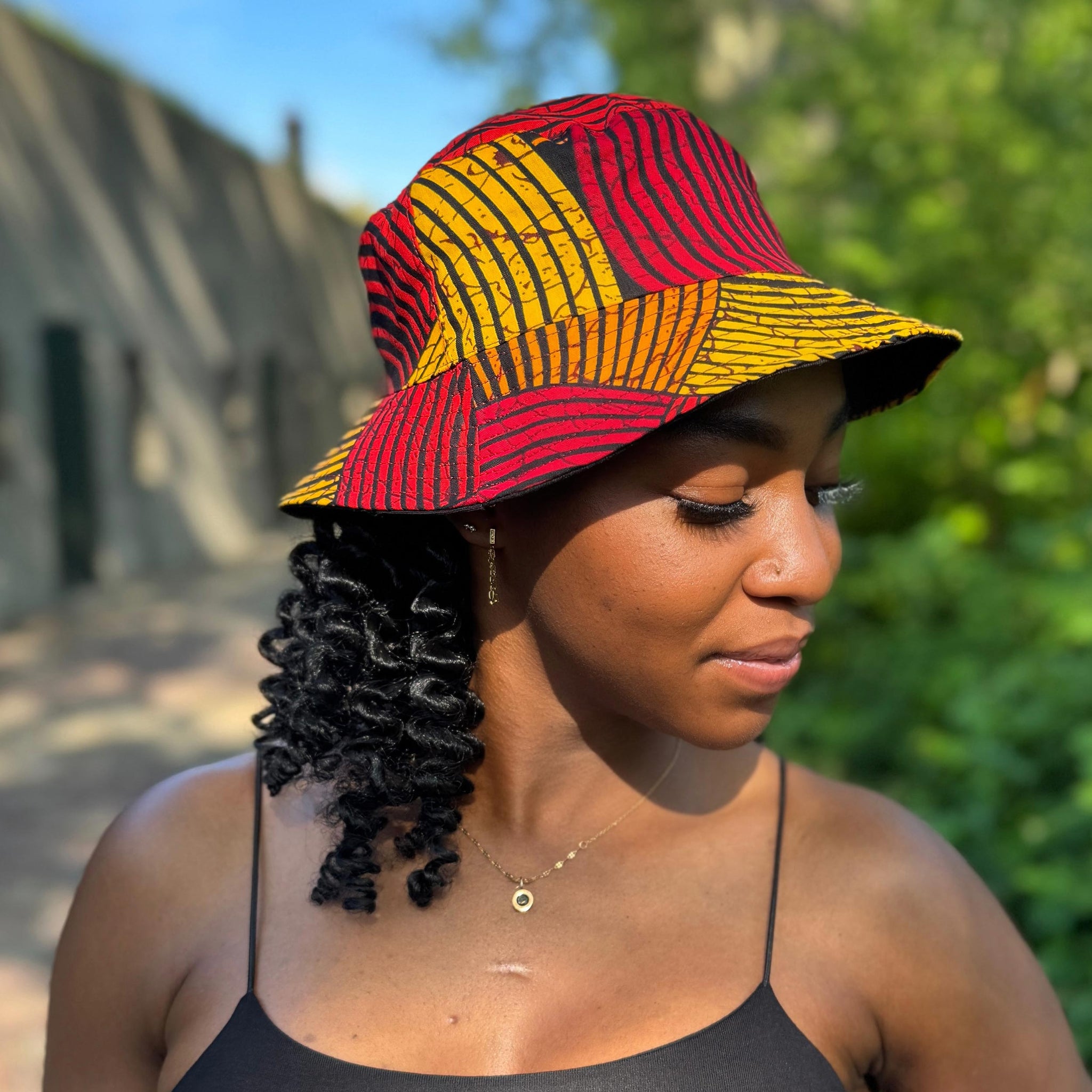 Bucket hat / Fisherman hat with African print - Red & Yellow Concentric Circle Design - Kids & Adults sizes (Unisex)