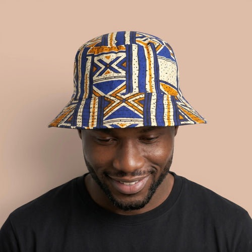 Bucket hat / Fisherman hat with African print - Blue Bogolan Heritage - Kids & Adults sizes (Unisex)