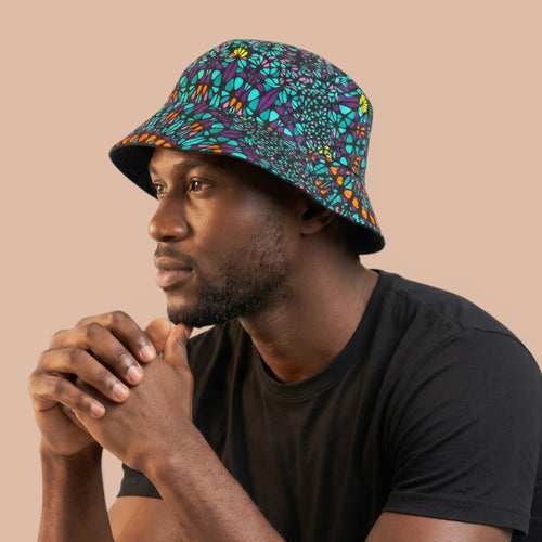 Bucket hat / Fisherman hat with African print - Turquoise Purple Ocean Eye - Kids & Adults sizes (Unisex)