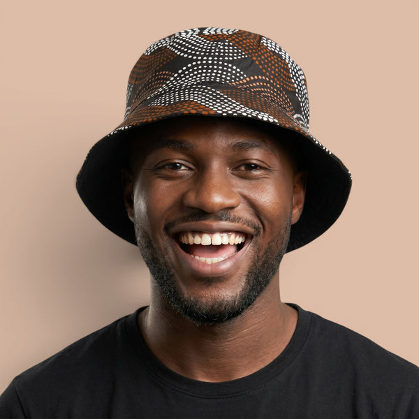 Bucket hat / Fisherman hat with African print - Brown White Wave Pattern - Kids & Adults sizes (Unisex)