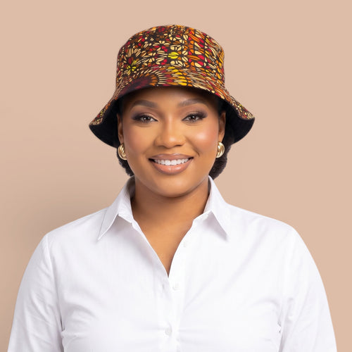 Bucket hat / Fisherman hat with African print - Brown Savanna Sun - Kids & Adults sizes (Unisex)