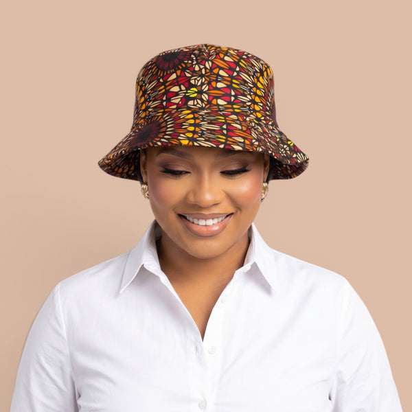 Bucket hat / Fisherman hat with African print - Brown Savanna Sun - Kids & Adults sizes (Unisex)