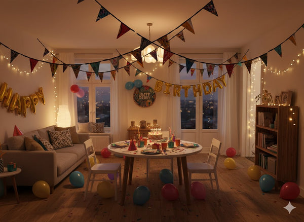 African print Bunting Flags / Fabric Garlands - Black ribbon - 10 meters