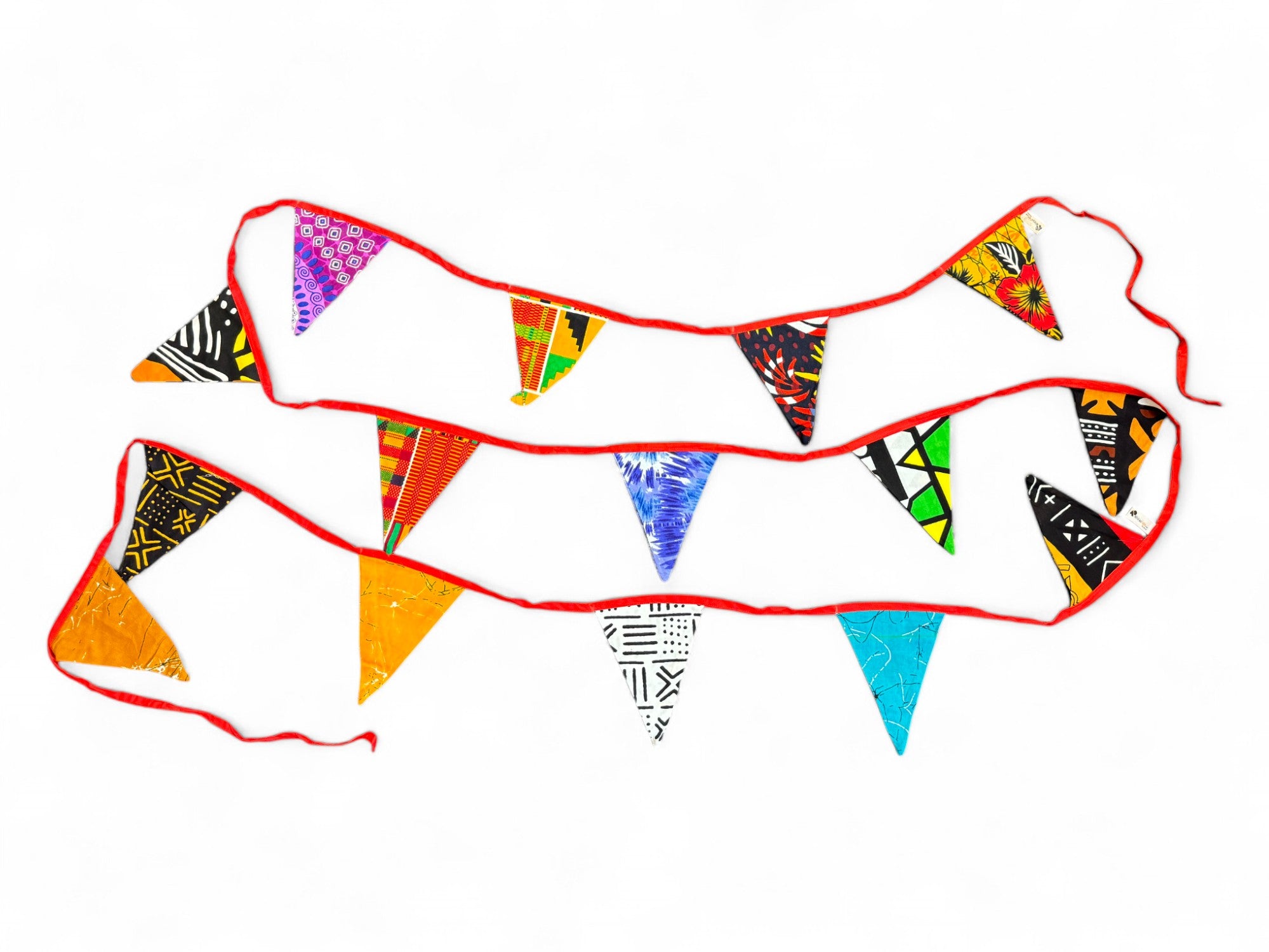 African print Bunting Flags / Fabric Garlands - Red ribbon - 5 meters