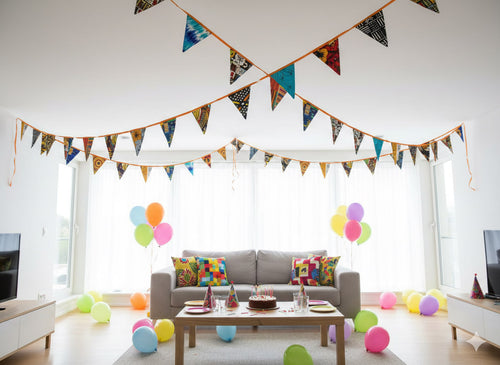 African print Bunting Flags / Fabric Garlands - Orange ribbon - 5 meters