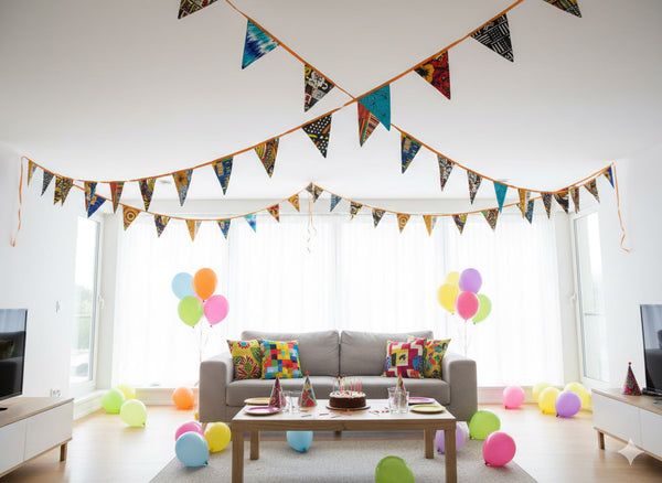 African print Bunting Flags / Fabric Garlands - Orange ribbon - 5 meters