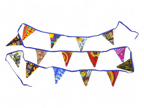 African print Bunting Flags / Fabric Garlands - Blue ribbon - 5 meters