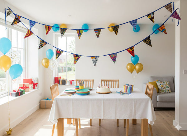 African print Bunting Flags / Fabric Garlands - Blue ribbon - 5 meters