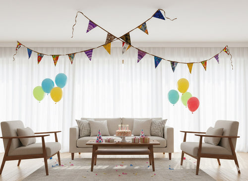 African print Bunting Flags / Fabric Garlands - Brown ribbon - 5 meters