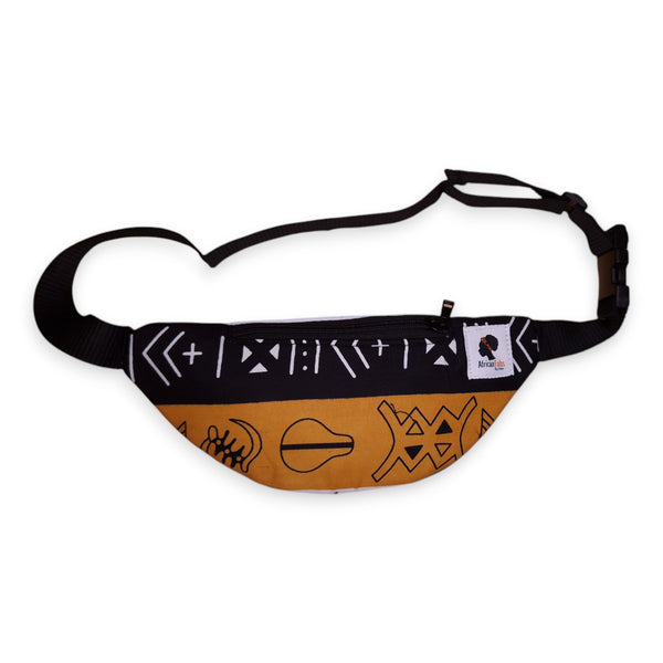 African Print Fanny Pack - Red Bogolan Symbols - Ankara Waist Bag / Bum bag / Festival Bag