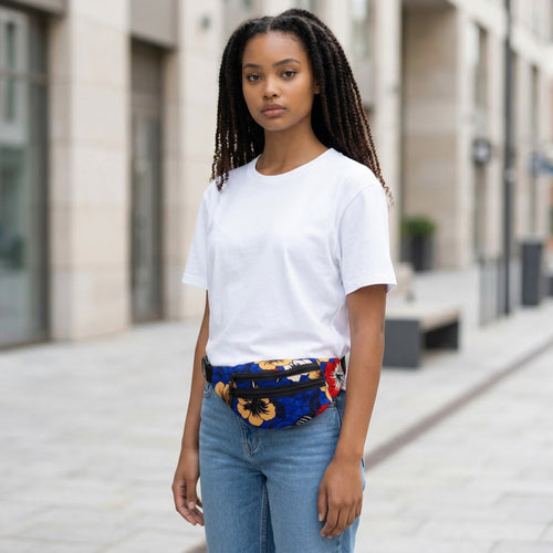 African Print Fanny Pack - Blue - Ankara Waist Bag / Bum bag / Festival Bag