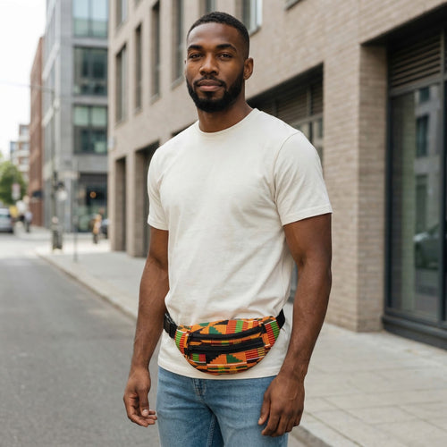 African Print Fanny Pack - Orange Kente - Ankara Waist Bag / Bum bag / Festival Bag