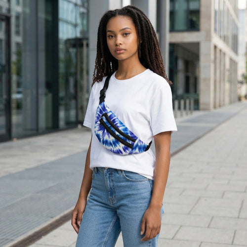 African Print Fanny Pack - Blue Tie Dye - Ankara Waist Bag / Bum bag / Festival Bag