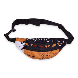 African Print Fanny Pack - Brown Bogolan Symbols - Ankara Waist Bag / Bum bag / Festival Bag