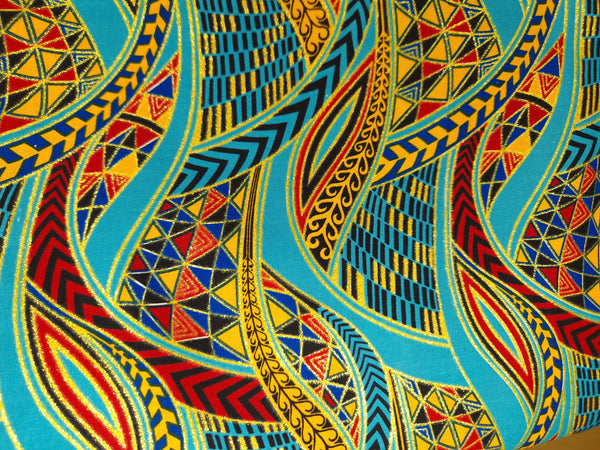 African print fabric - Exclusive Embellished Glitter effects 100% cotton - GL-4003 Light Blue Gold