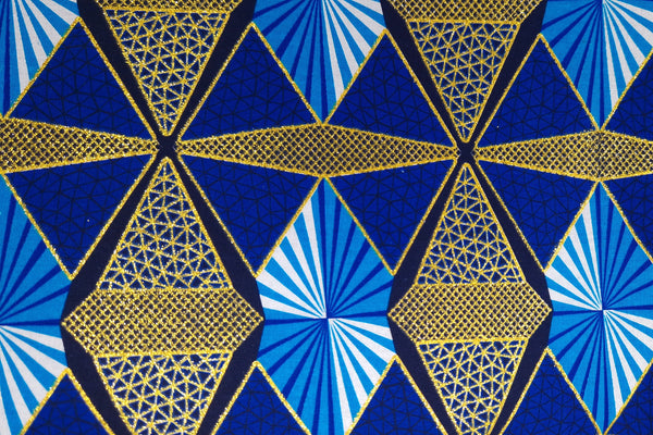 African print fabric - Exclusive Embellished Glitter effects 100% cotton - GL-4006 Blue Gold