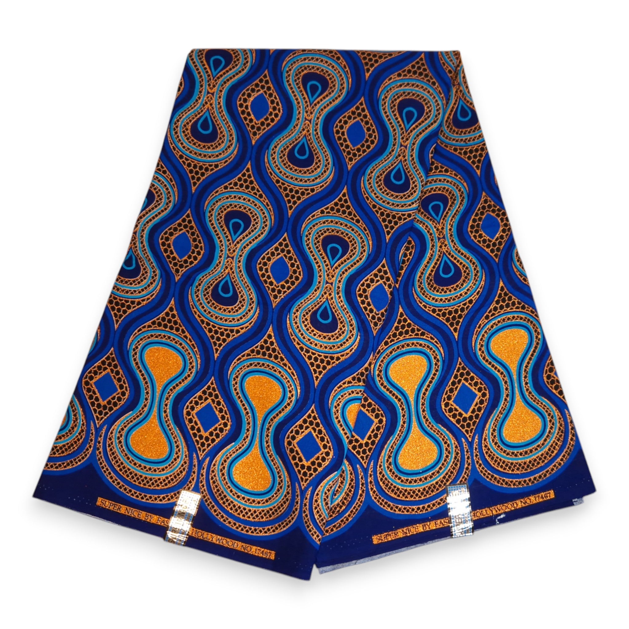 African print fabric - Exclusive Embellished Glitter effects 100% cotton - GL-4016 Blue Orange Gold (Important: please read)