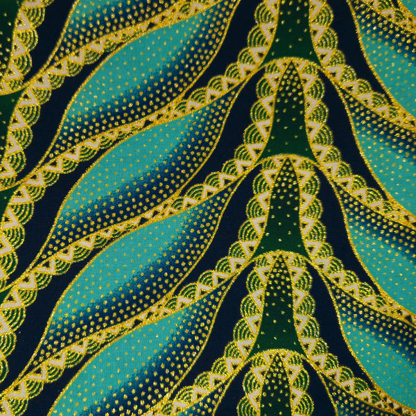 African print fabric - Exclusive Embellished Glitter effects 100% cotton - GL-4020 Light blue / Turquoise Gold
