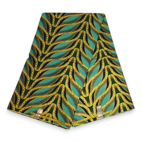 African print fabric - Exclusive Embellished Glitter effects 100% cotton - GL-4020 Light blue / Turquoise Gold