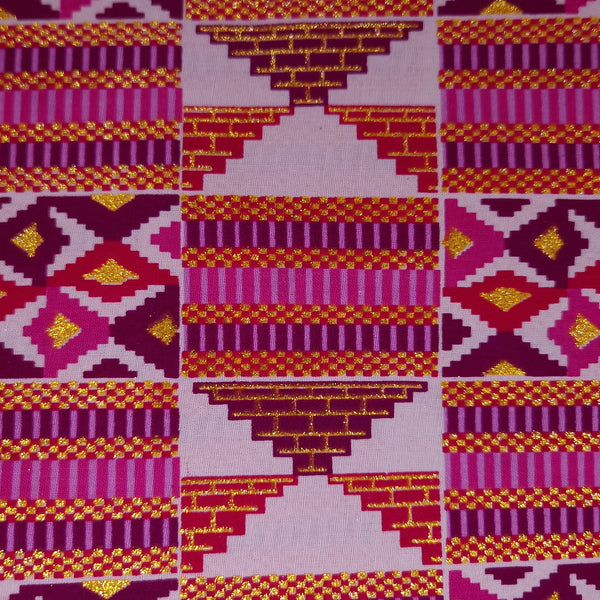 African print fabric - Exclusive Embellished Glitter effects 100% cotton - GL-4028 Pink Gold Kente