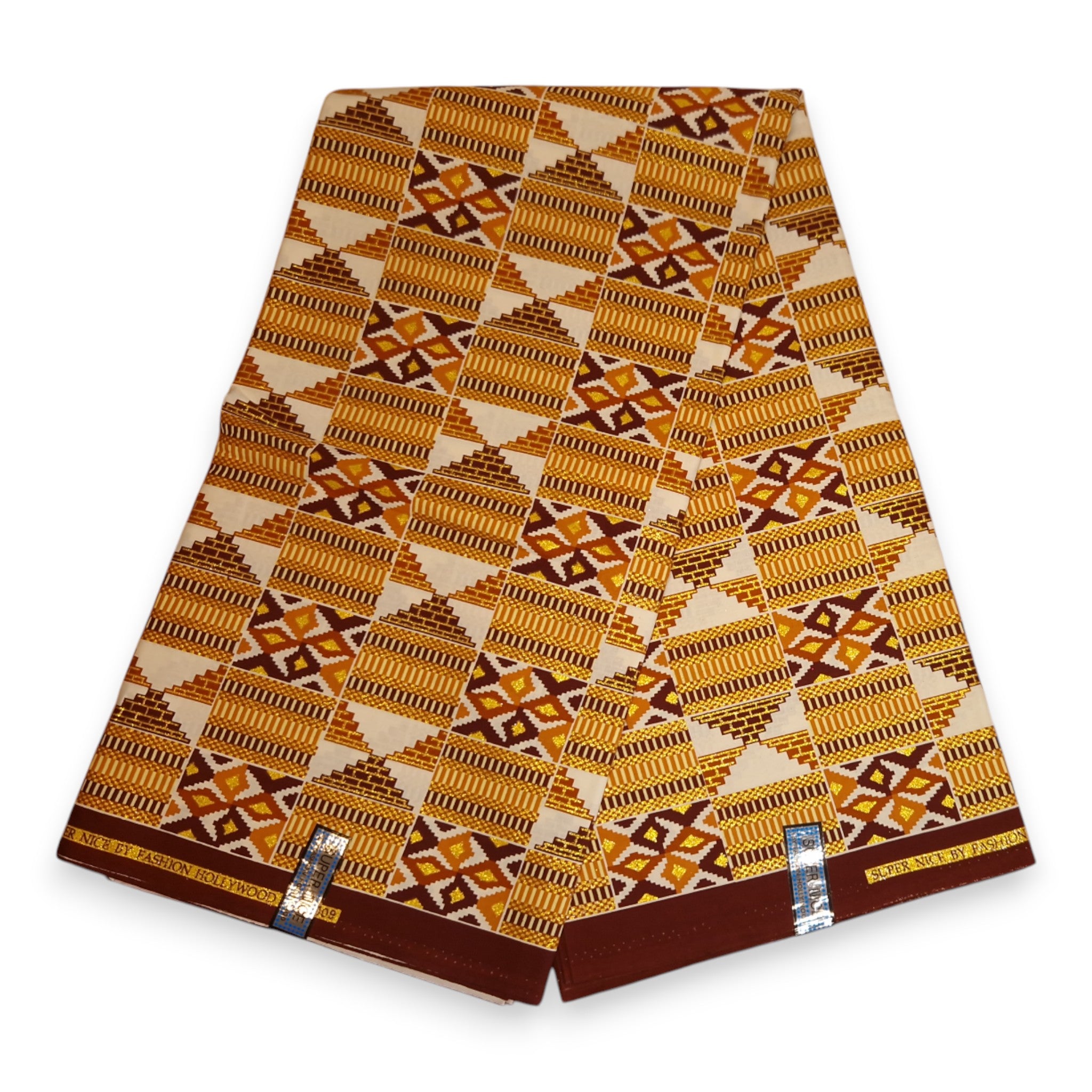 African print fabric - Exclusive Embellished Glitter effects 100% cotton - GL-4029 Mustard Brown Gold Kente