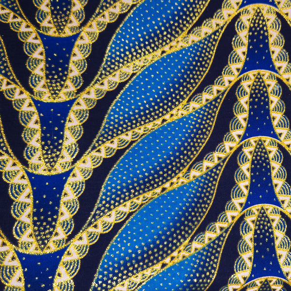 African print fabric - Exclusive Embellished Glitter effects 100% cotton - GL-4030 Blue Gold