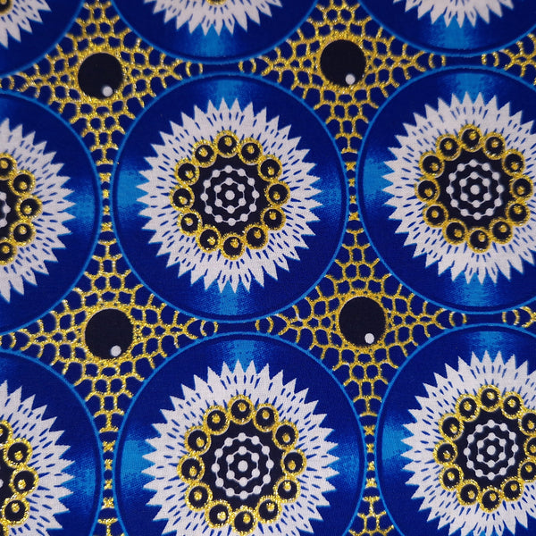 African print fabric - Exclusive Embellished Glitter effects 100% cotton - GL-4031 Blue Gold