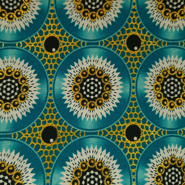 African print fabric - Exclusive Embellished Glitter effects 100% cotton - GL-4032 Turquoise Gold